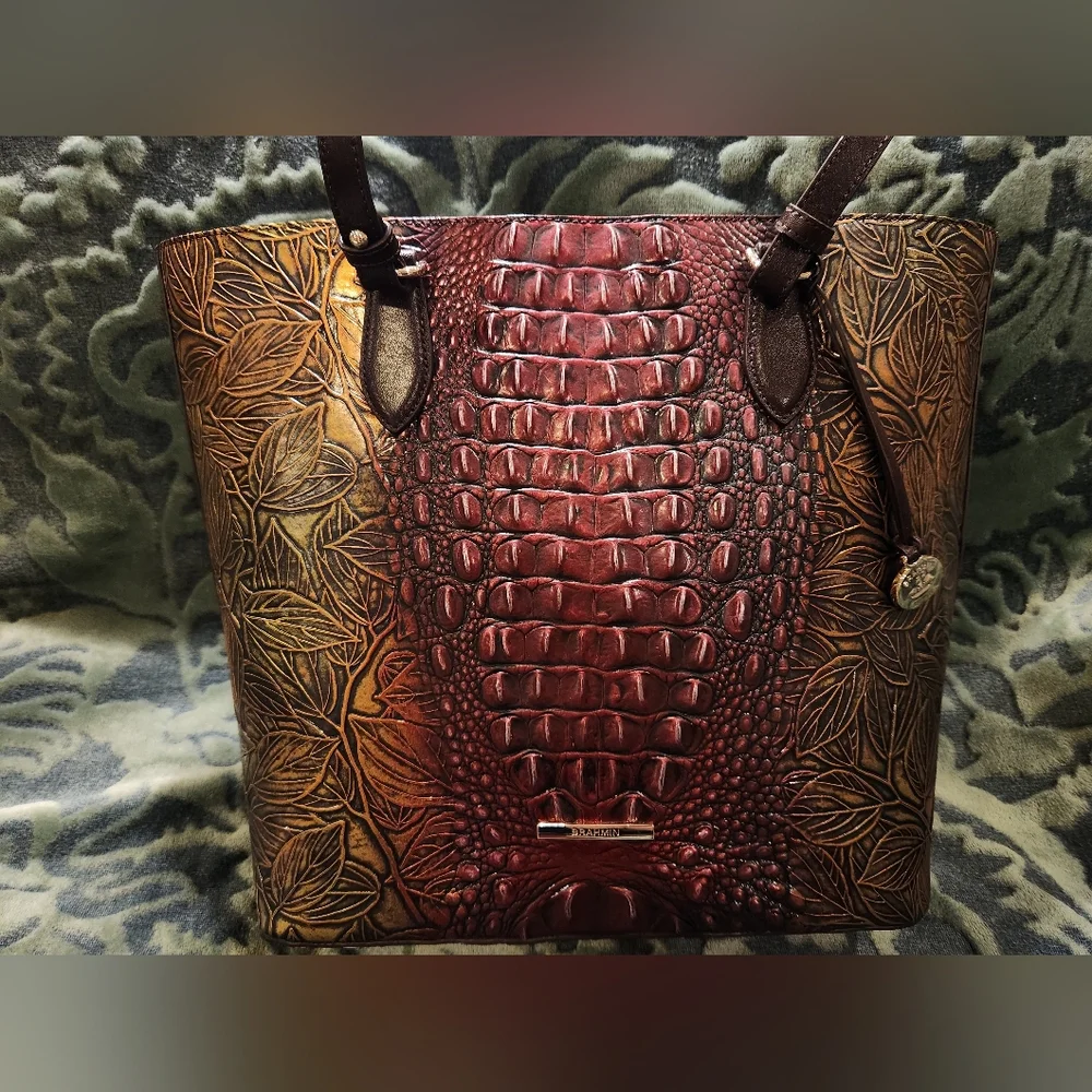 Brahmin Ellen Pesto Edgewood Embossed Leather Tote- NWOT